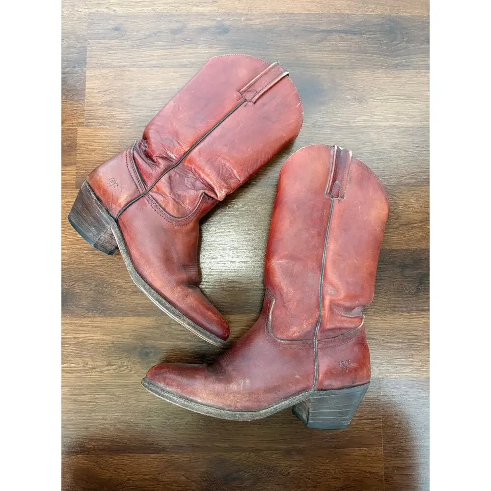 Frye Vintage Billy Cowboy Boots Oxblood Red Leather Men's Sz 11 Made USA Western
